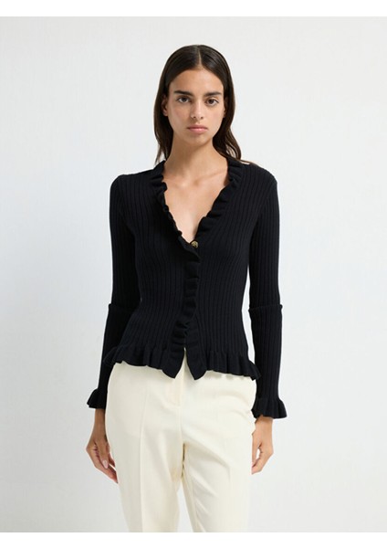 Volanlı Triko Hırka Siyah 13443026002 fırsatları