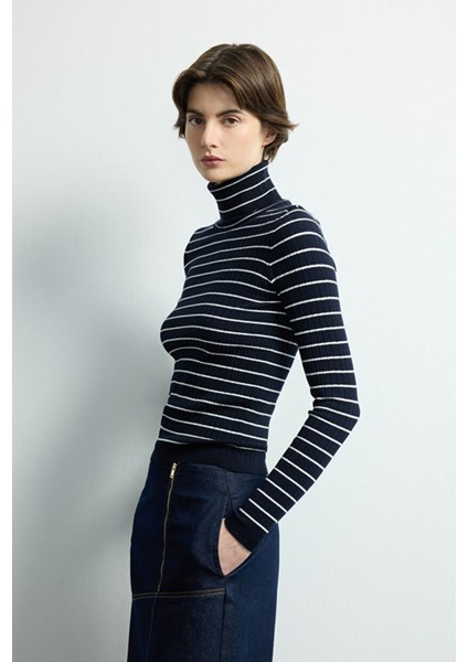 Çizgili Balıkçı Yaka Kazak C.lacivert 139M2268000