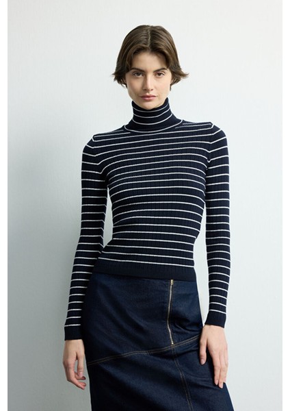 Çizgili Balıkçı Yaka Kazak C.lacivert 139M2268000 fırsatları