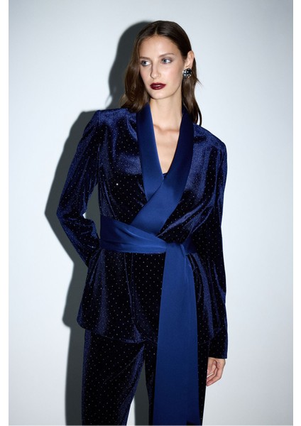 Yakası Saten Kadife Ceket Lacivert 11928579003 fırsatları