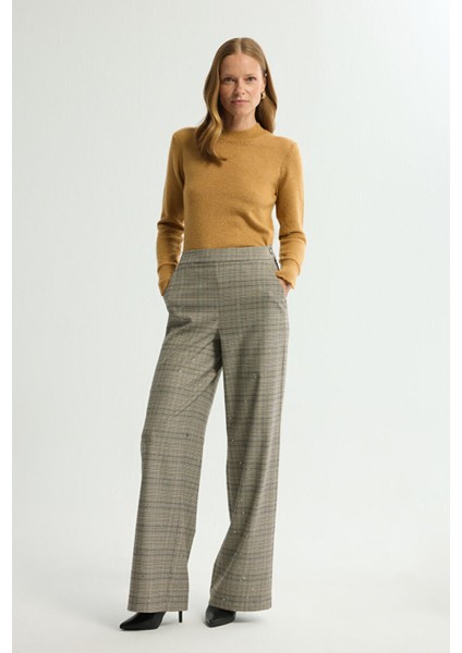 Pileli Geniş Paça Pantolon Bej 153L9687000