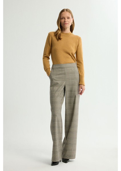 Pileli Geniş Paça Pantolon Bej 153L9687000 fırsatları