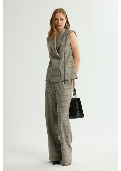 Pileli Geniş Paça Pantolon Bej 153L9687000 indirimleri