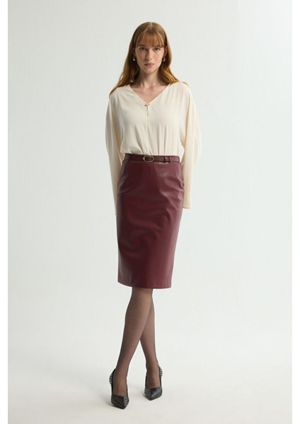 Kemerli Deri Etek Bordo 127L9688000 fırsatları