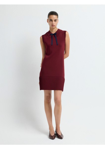 Fiyonk Detaylı Triko Elbise Bordo 12445599000