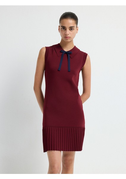 Fiyonk Detaylı Triko Elbise Bordo 12445599000