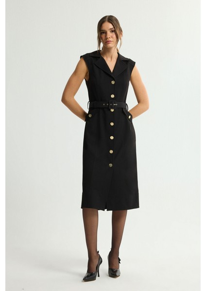 Cepli Kolsuz Gabardin Elbise Siyah 124L9700000