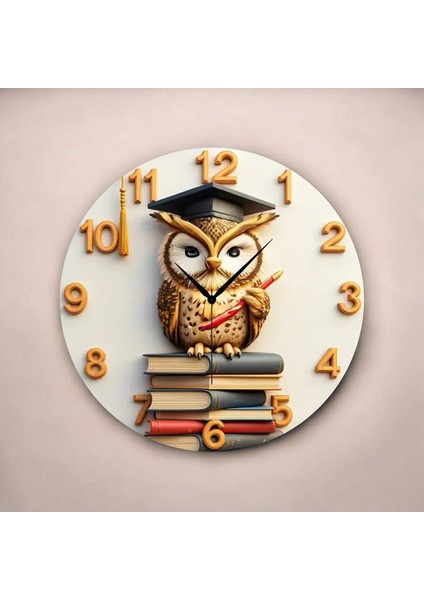 Baykuş Kütüphane Kitap Renkli Baskı Desenli Sayılı Hediyelik Ahşap Sessiz Tablo Duvar Saati fiyatları