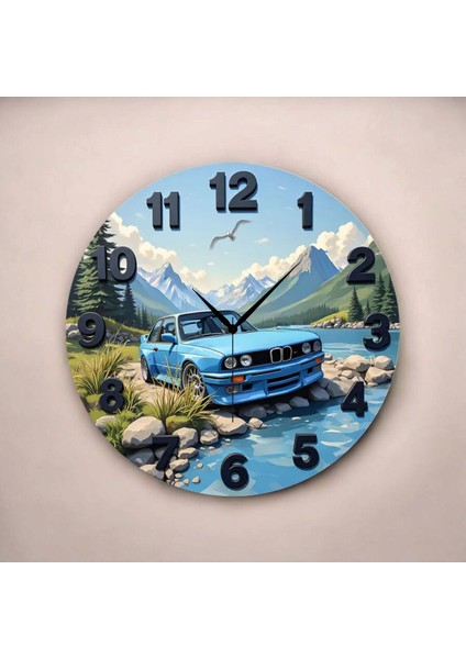 Araba Doğa Renkli Baskı Desenli Sayılı Hediyelik Ahşap Sessiz Tablo Duvar Saati fiyatları