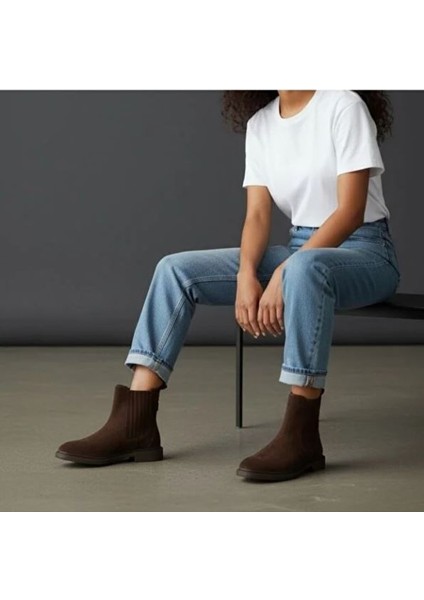 Kahve Süet Hakiki Deri Iki Yandan Lastikli Gold Aksesuarlı Kadın Chelsea Bot fiyatları