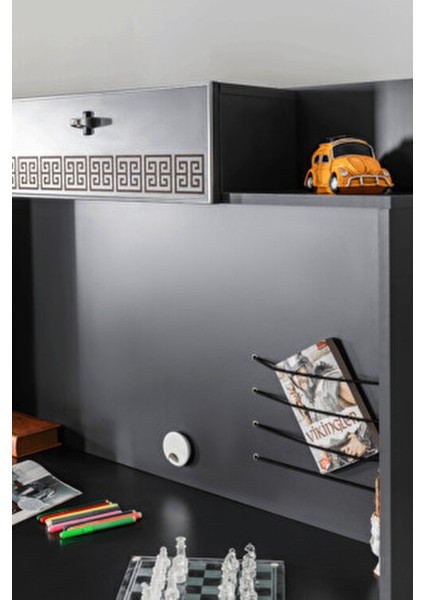 Daffy Dark Genç Odası Takımı Yonga Levha Malzemeden 4 Parça Metal Ayaklı Gri