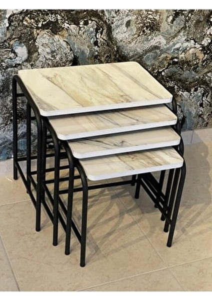 4'lü Metal Zigon Sehpa Mermer Kaplama Modern Tasarım 84x85 cm İç İçe Kullanım fiyatları