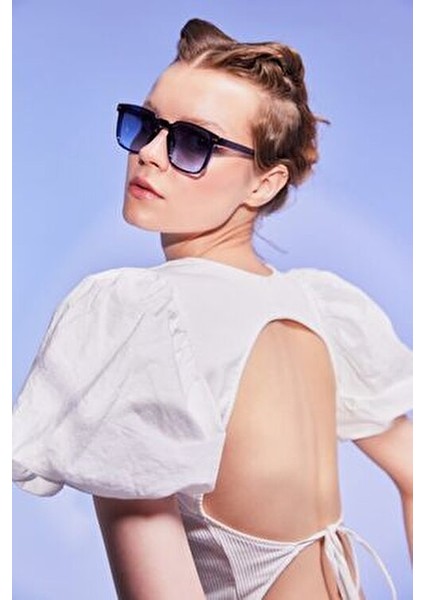 Unisex Güneş Gözlüğü UV 400 Filtreli Mavi Cam ve Lacivert Çerçeve