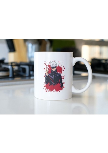 Satoru Gojo Jujutsu Kaisen Anime Temalı Beyaz Kupa Premium Bardak Porselen modelleri