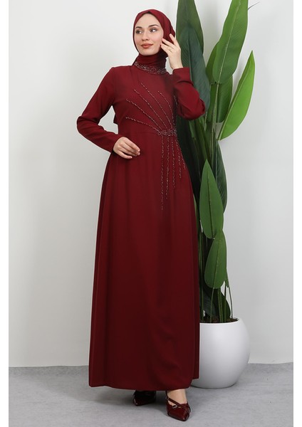Gaye Taşlı Elbise Bordo