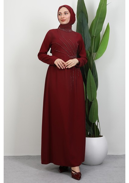 Gaye Taşlı Elbise Bordo modelleri