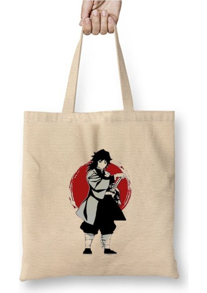Giyu Tomioka Demon Slayer Bez Çanta Uzun Saplı Alışveriş Çantası Plaj Çantası