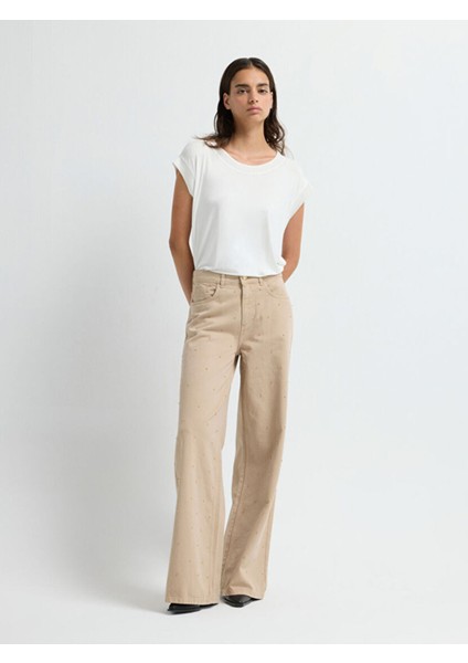 Taş Detaylı Denim Pantolon Bej 15345840000