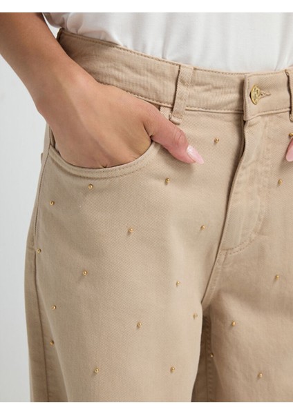 Taş Detaylı Denim Pantolon Bej 15345840000 indirimleri
