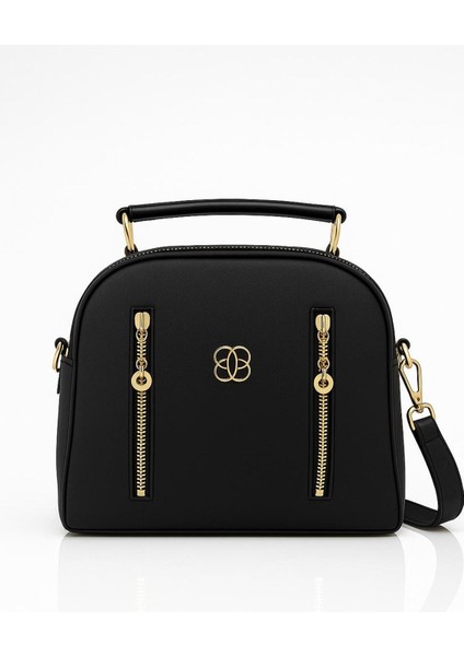 Kadın Siyah Çok Bölmeli Suni Deri Classic El Omuz Çantası