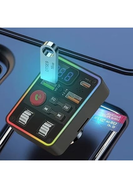 Rgb Renkli Fm Transmitter Mp3 Çalar Bluetooth 5.3 Hızlı Şarj Aleti Çakmaklık (Bass Kontrollü) modelleri