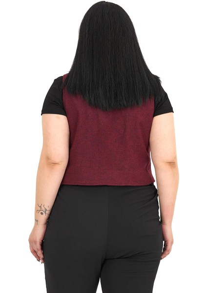 Büyük Beden Düğme Kapamalı Cep Kapaklı Astarlı Kısa Kaşe Bordo Yelek modelleri