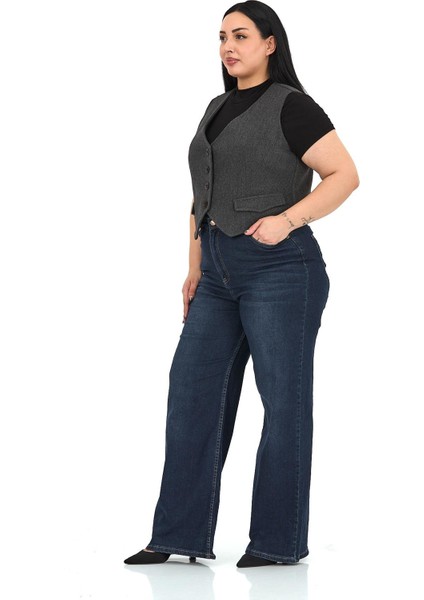 Büyük Beden Düğme Kapamalı Cep Kapaklı Astarlı Kısa Kaşe Antrasit Yelek indirimleri