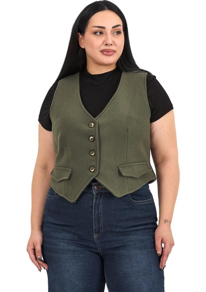Büyük Beden Düğme Kapamalı Cep Kapaklı Astarlı Kısa Kaşe Haki Yelek fiyatları