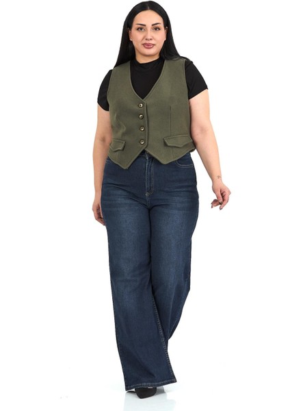 Büyük Beden Düğme Kapamalı Cep Kapaklı Astarlı Kısa Kaşe Haki Yelek indirimleri