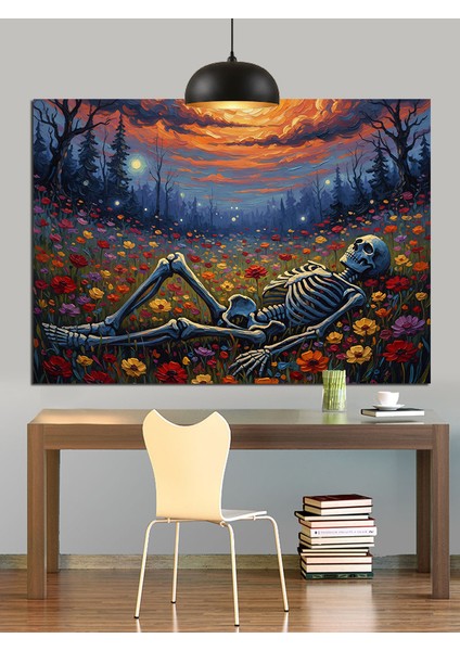 Iskelet ve Çiçekler Dekoratif Kanvas - Mdf Ahşap Tablo fiyatları