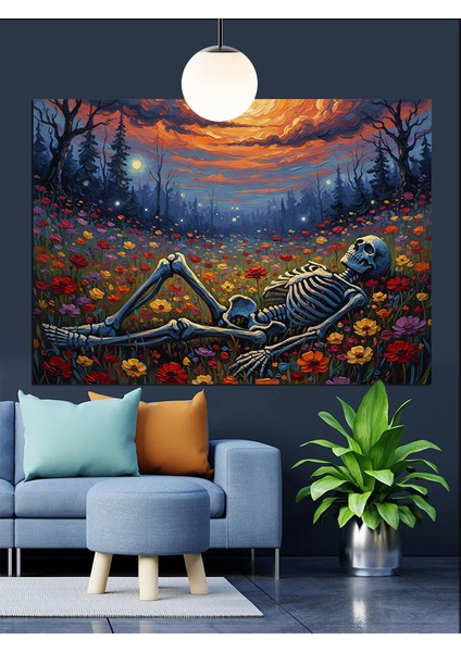 Iskelet ve Çiçekler Dekoratif Kanvas - Mdf Ahşap Tablo modelleri