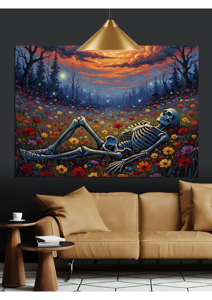 Iskelet ve Çiçekler Dekoratif Kanvas - Mdf Ahşap Tablo fırsatları
