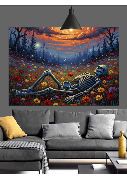 Iskelet ve Çiçekler Dekoratif Kanvas - Mdf Ahşap Tablo indirimleri