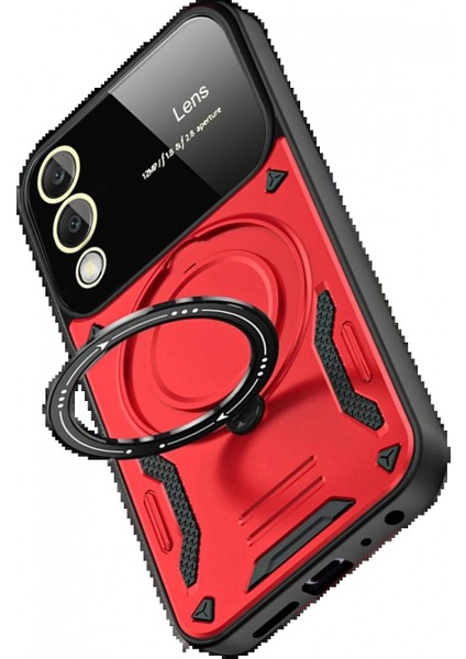 Samsung Galaxy S25 Edge Kılıf Joy Lens Standlı Kapak - Kırmızı fırsatları