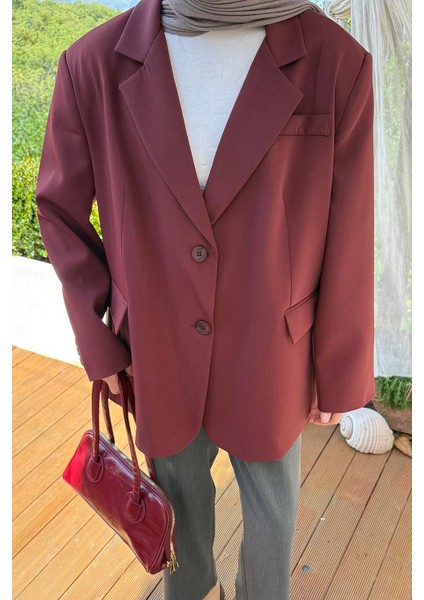 Dekoratif Cep Detaylı Tesettür Ceket Bordo fiyatları