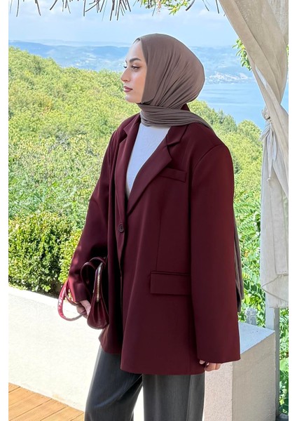 Dekoratif Cep Detaylı Tesettür Ceket Bordo modelleri