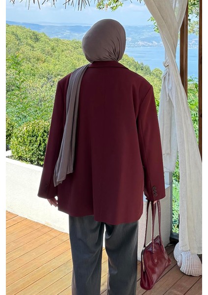 Dekoratif Cep Detaylı Tesettür Ceket Bordo fırsatları