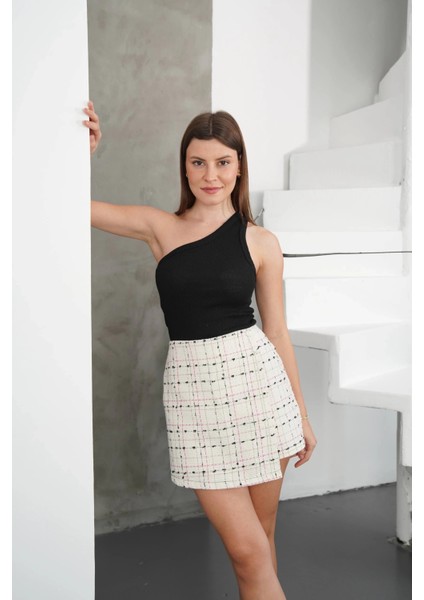 Iki Düğmeli Şort Etek Beyaz H26414