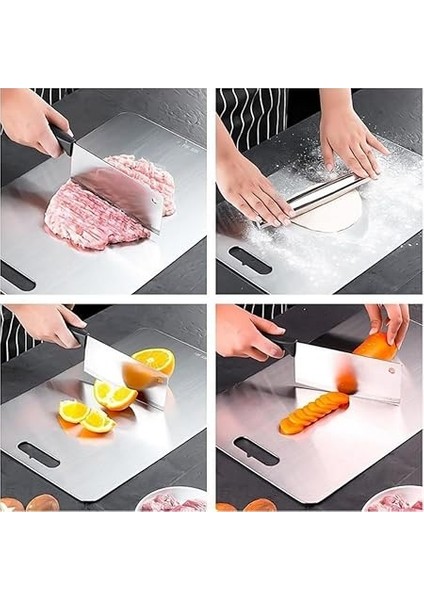 Kesme Tahtası 3'lü Set Paslanmaz Çelik Gıda Temasına Uygun Hijyenik ve Dayanıklı Antibakteriyel 0,7 mm Kesim Panosu Levhası Cam Kesme Tahtası indirimleri