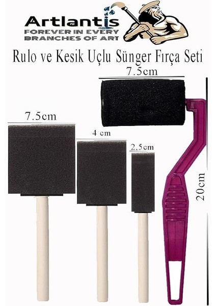 Rulo Kesik Uçlu ve Tampon Sünger Fırça Seti 8 Parça 1 Paket Ponpon Akrilik Boya Yağlı Boya Guaj Boya Sulu Boya Sanatsal modelleri