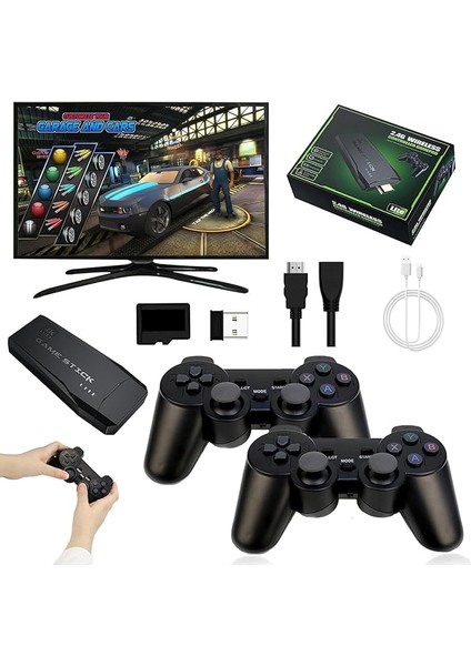 Video Oyun Konsolu, 20.000+ Klasik Oyun Konsolu, 64G 4K HDMI Çıkışı Game Stick, Iki Kablosuz Oyun Konsolu 2.4g Tak ve Çalıştır Tv Çubuğu Taşınabilir Konsol Retro