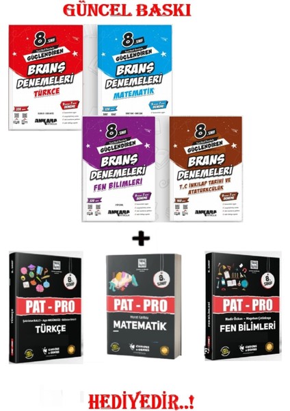 8.sınıf Güçlendiren Türkçe - Matematik - Fen - Inkılap Tarihi Branş Denemeleri...hediyeli.!
