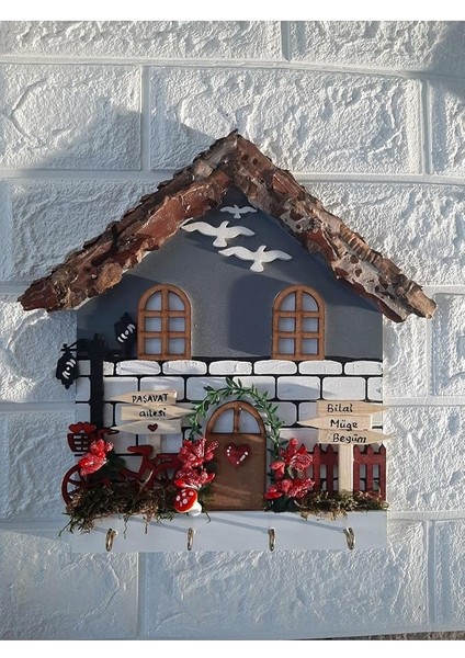 Çeyizlik Duvar Dekoru 27X27 cm Anahtarlık Askısı Gri