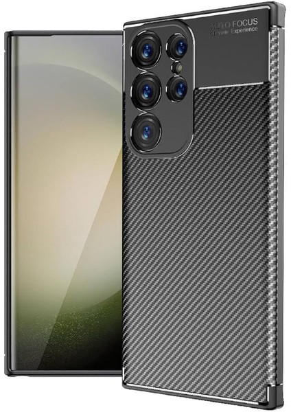 Teknosepetim Galaxy S25 Ultra Siyah Kılıf Karbon Tasarım Parmak Izi Yapmayan Kamera Kısmı Yüksek Lens Koruyucu Esnek Auto Focus