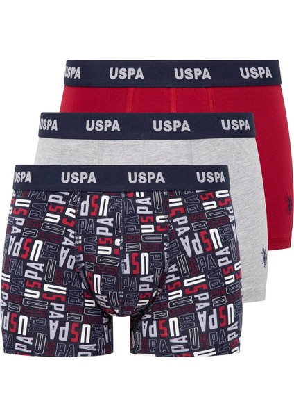 Erkek 3'lü Boxer Seti Bordo Baskılı Gri Melanj Nefes Alabilir Kumaş ve Günlük Kullanıma Uygun