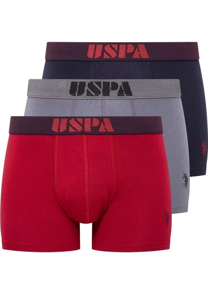 3'lü Paket, Uspa Baskılı, Erkek Boxer, Pamuklu, Bordo-Lacivert-Antrasit