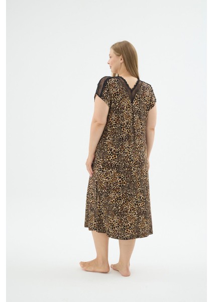 Kadın Büyük Beden Leopar Desenli Maxi Boy Dantel Detaylı Gecelik C2T2N371 fiyatları