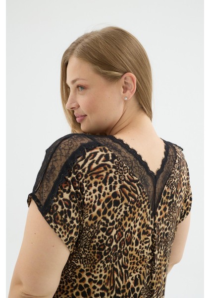Kadın Büyük Beden Leopar Desenli Maxi Boy Dantel Detaylı Gecelik C2T2N371 fırsatları