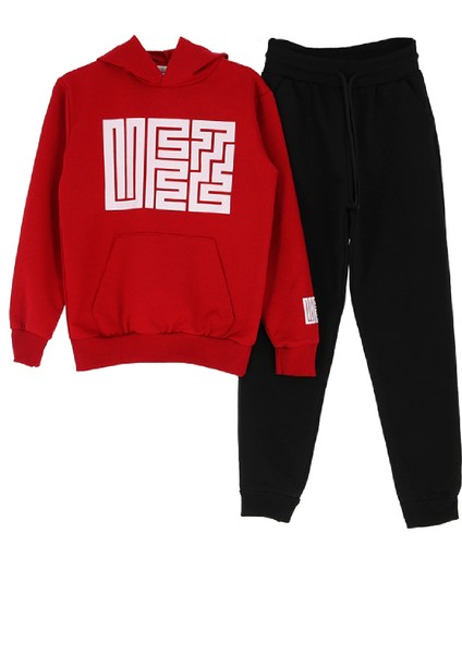 Kız Çocuk 2 Iplik Küfe Yazı Görselli Kapüşonlu Alt-Üst Takım 12374