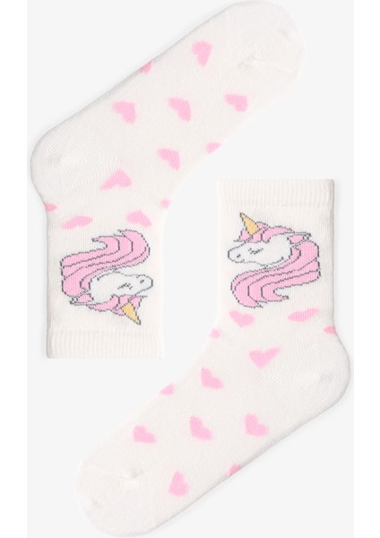 Çok Renkli Kız Çocuk Heart Stripe Unicorn 4lü Soket Çorap